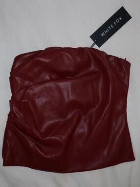 White Fox Boutique Burgundy Faux Leather Strapless Top